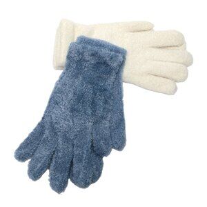 Ultra Plush Gloves Aloe Vera Infused Cozy Soft Winter Blue Ivory  - Lot of 2 NEW